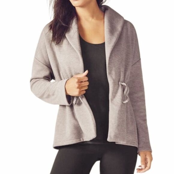 Fabletics Sage Coat Sandstone Terry Fleece Athleisure Cozy Cardigan Size Medium - Picture 11 of 11